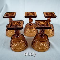 1928's VintageYellow Amber Elegant 5 Diamond Cut Wine Goblet Glasses