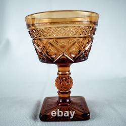 1928's VintageYellow Amber Elegant 5 Diamond Cut Wine Goblet Glasses
