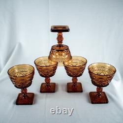 1928's VintageYellow Amber Elegant 5 Diamond Cut Wine Goblet Glasses