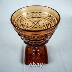 1928's VintageYellow Amber Elegant 5 Diamond Cut Wine Goblet Glasses