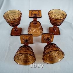 1928's VintageYellow Amber Elegant 5 Diamond Cut Wine Goblet Glasses
