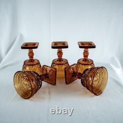 1928's VintageYellow Amber Elegant 5 Diamond Cut Wine Goblet Glasses