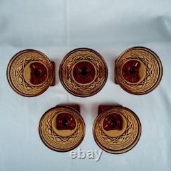 1928's VintageYellow Amber Elegant 5 Diamond Cut Wine Goblet Glasses