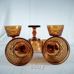 1928's VintageYellow Amber Elegant 5 Diamond Cut Wine Goblet Glasses