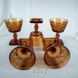 1928's VintageYellow Amber Elegant 5 Diamond Cut Wine Goblet Glasses