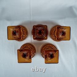 1928's VintageYellow Amber Elegant 5 Diamond Cut Wine Goblet Glasses