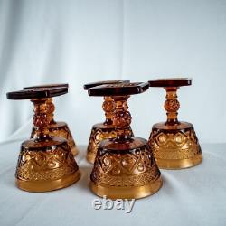1928's VintageYellow Amber Elegant 5 Diamond Cut Wine Goblet Glasses