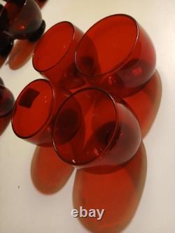 1930s Anchor Hocking Royal Ruby Red Glass Set 21 Piece. Tea, Wine, Rolly Polly