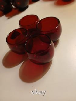 1930s Anchor Hocking Royal Ruby Red Glass Set 21 Piece. Tea, Wine, Rolly Polly