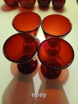1930s Anchor Hocking Royal Ruby Red Glass Set 21 Piece. Tea, Wine, Rolly Polly