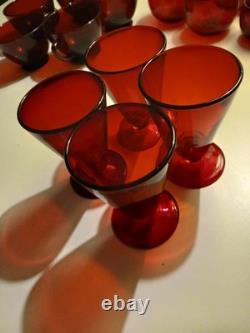 1930s Anchor Hocking Royal Ruby Red Glass Set 21 Piece. Tea, Wine, Rolly Polly