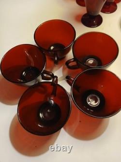 1930s Anchor Hocking Royal Ruby Red Glass Set 21 Piece. Tea, Wine, Rolly Polly