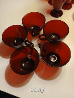 1930s Anchor Hocking Royal Ruby Red Glass Set 21 Piece. Tea, Wine, Rolly Polly