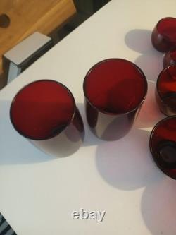 1930s Anchor Hocking Royal Ruby Red Glass Set 21 Piece. Tea, Wine, Rolly Polly