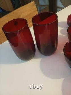 1930s Anchor Hocking Royal Ruby Red Glass Set 21 Piece. Tea, Wine, Rolly Polly