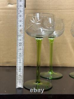 1958 Vintage Luminarc Green Stemmed Wine Glasses Made in France Set of 3