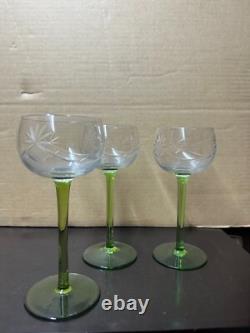 1958 Vintage Luminarc Green Stemmed Wine Glasses Made in France Set of 3