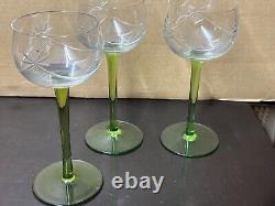 1958 Vintage Luminarc Green Stemmed Wine Glasses Made in France Set of 3