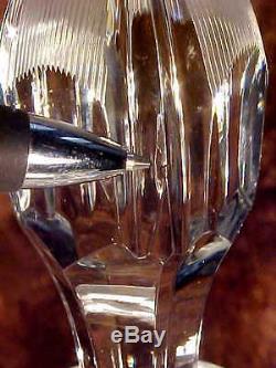 1960's CUT GLASS Crystal Footed Decanter 6 RING STEM Wine Glasses PANEL CUT WOW