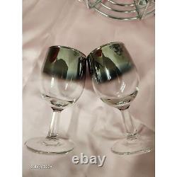 1960s Set of 6 Wine Glasses and Caddy Vintage Dorothy Thorpe-Style Silver Fade B