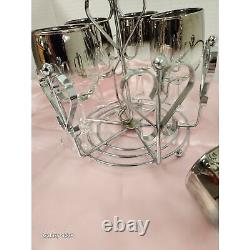 1960s Set of 6 Wine Glasses and Caddy Vintage Dorothy Thorpe-Style Silver Fade B