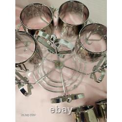 1960s Set of 6 Wine Glasses and Caddy Vintage Dorothy Thorpe-Style Silver Fade B