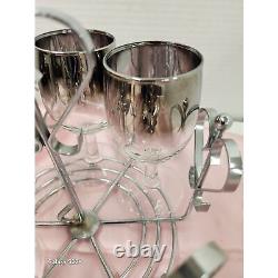 1960s Set of 6 Wine Glasses and Caddy Vintage Dorothy Thorpe-Style Silver Fade B