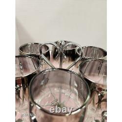 1960s Set of 6 Wine Glasses and Caddy Vintage Dorothy Thorpe-Style Silver Fade B