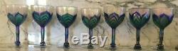 1970's Vintage Studio Art Glass 7 Wine Glasses Unsigned Lundberg Studios