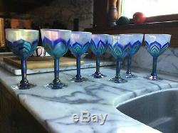 1970's Vintage Studio Art Glass 7 Wine Glasses Unsigned Lundberg Studios