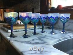 1970's Vintage Studio Art Glass 7 Wine Glasses Unsigned Lundberg Studios