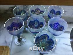 1970's Vintage Studio Art Glass 7 Wine Glasses Unsigned Lundberg Studios