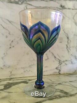 1970's Vintage Studio Art Glass 7 Wine Glasses Unsigned Lundberg Studios