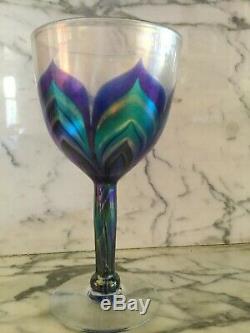 1970's Vintage Studio Art Glass 7 Wine Glasses Unsigned Lundberg Studios