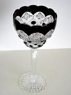 1 Val St Lambert Dark Ruby Red Cased To Clear Lead Crystal Wine Goblet Vintage