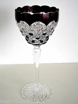 1 Val St Lambert Dark Ruby Red Cased To Clear Lead Crystal Wine Goblet Vintage