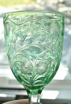 1 Vintage 8 5/8 Tall Webb Corbett Cameo Glass Intaglio Green Wine 6 Available