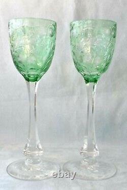 1 Vintage 8 5/8 Tall Webb Corbett Cameo Glass Intaglio Green Wine 6 Available