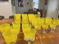 21 VTG 1960s MCM Denby Mirage Yellow Wine, Water And Goblets, 3 Sets Of 7