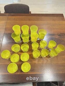 21 VTG 1960s MCM Denby Mirage Yellow Wine, Water And Goblets, 3 Sets Of 7