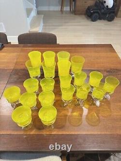 21 VTG 1960s MCM Denby Mirage Yellow Wine, Water And Goblets, 3 Sets Of 7