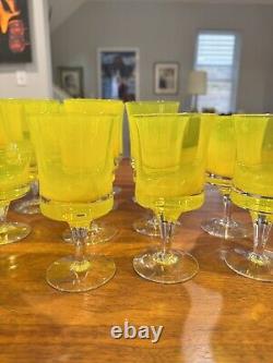21 VTG 1960s MCM Denby Mirage Yellow Wine, Water And Goblets, 3 Sets Of 7