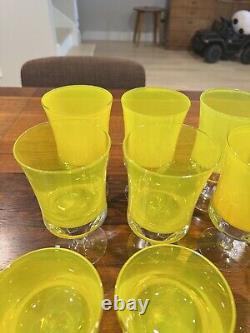 21 VTG 1960s MCM Denby Mirage Yellow Wine, Water And Goblets, 3 Sets Of 7