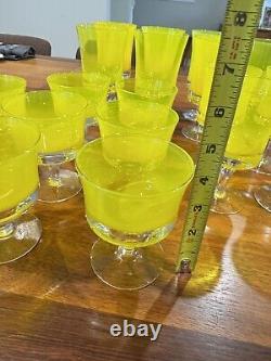 21 VTG 1960s MCM Denby Mirage Yellow Wine, Water And Goblets, 3 Sets Of 7