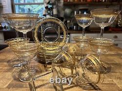 22 Lot Elegant Crystal Gold Encrusted Rim Vintage 4.5 Wine Glasses & Plates MCM