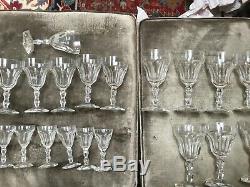 22 antique VAL ST LAMBERT CUT CRYSTAL WINE GLASSES & cordial Lalaing TCPL CLEAR