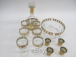 22k Gold Vintage Culver Valencia Set Decanter, Wine & Shot Glasses, Salad Bowl