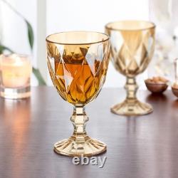 24 Pcs Vintage Wine Glasses 10 Ounce Amber Embossed Stemmed Glassware