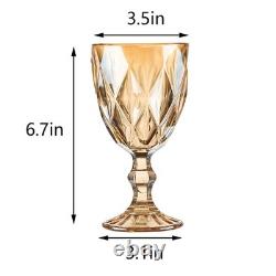 24 Pcs Vintage Wine Glasses 10 Ounce Amber Embossed Stemmed Glassware