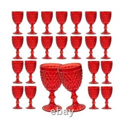 24 Pcs Vintage Wine Glasses, 10 Ounce Colored Glass Water Goblets, Unique Emb
